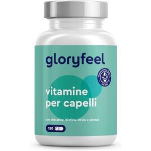 Gloryfeel Integratore per Capelli, 3 Mesi di Scorta,180 Capsule, Cheratina, Biotina, Zinco & Selenio + Rame, Per Capelli Sani, per il Benessere di Pelle e Unghie, 100% Vegetariano, Senza Lattosio, Glutine