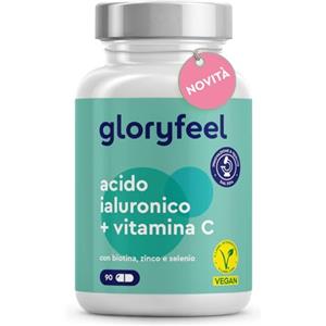 Gloryfeel Acido Ialuronico Puro + Vitamina C 80 mg, Qualità Premium con Materia Prima ActiHyal, 90 Capsule Vegan, Scorta 3 Mesi, Integratore Pelle con Biotina, Zinco e Selenio