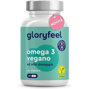 Gloryfeel Omega 3 Vegano, Materia Prima life'sOMEGA, 2000 mg di Olio di Alghe con 600 mg di DHA e 300 mg di EPA, 60 Capsule, Alta Biodisponibilità, Arricchito con Vitamina E