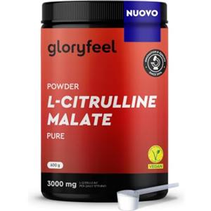 Gloryfeel L-Citrullina Malato 2:1 in Polvere 600g - Amminoacido Pre Workout ad alto Dosaggio - 4800mg L citrulina malato - Ottima solubilità e massima Purezza - Testato in Laboratorio, vegano senza Additivi