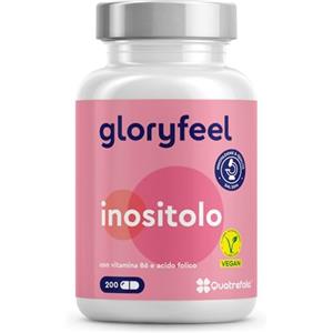 Gloryfeel Inositolo Integratore, con Acido Folico Quatrefolic®, Vitamina B6, 2000mg di Inositolo per Dose, Integratore per il Benessere Femminile, 200 Capsule, Senza Additivi