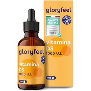 Gloryfeel Vitamina D3 1000 UI per Goccia, 50ml (1700 Gocce), Qualità Premium, Supporta Ossa, Denti e Sistema Immunitario, Vitamina D Liquida Colecalciferolo, in Olio MCD da Noce di Cocco ad Alta Stabilità