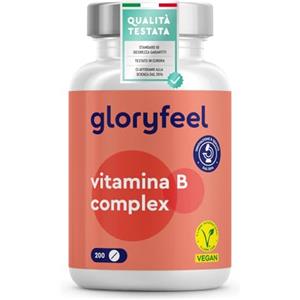 Gloryfeel Vitamina B Complex ad Alto Dosaggio, 6+ Mesi di Scorta, 200 Compresse, Tutte le Vitamine B con Qualità Testata, Vitamine B1, B2, B3, B5, B6, B7, B9 e B12, con Biotina, Acido Folico e Vitamina B12