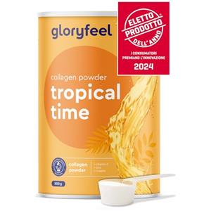 Gloryfeel Collagene in Polvere, 500g di Collagene marca GELITA AG (Tendoforte®, Fortigel®, Verisol®), 12500mg di idrolizzato di collagene, con Vitamina C, Zinco, Bio-Antiossidante per Pelle, Aroma Tropicale