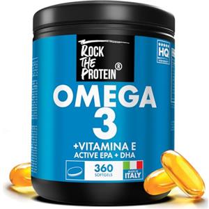 Rock The Protein OMEGA 3 Olio di Pesce con Vitamina E Rock The Protein® 360 Capsule SoftGel 360mg EPA & 240mg DHA Per Dose, Integratore Omega 3 1000mg Fish Oil Ricco di Acidi Grassi Essenziali