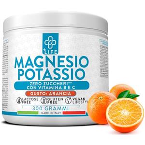 +LIFE Magnesio E Potassio Senza Zucchero 300g Arancia PiuLife® Con Vitamina B12, B6, B1, Acido Folico, Vit C, Energia Integratori Stanchezza, Sali Minerali, Muscoli, Sistema Nervoso, Magnesio In Polvere