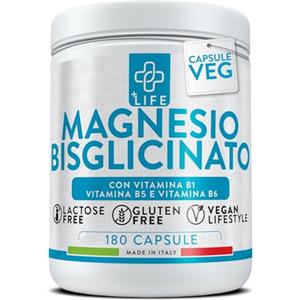 +LIFE Magnesio Bisglicinato Capsule 180 PiuLife® Con Vitamina B6, B1, B5 Magnesio Organico, Integratore Muscoli, Sistema Nervoso, Stress, Ossa, Magnesio Glicinato Integratore Magnesio Per Dormire