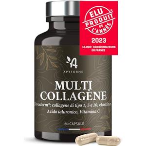 Apyforme - Collagene Idrolizzato e Acido Ialuronico - 3 Brevetti, 16 Studi Clinici - 2 Mesi di Cura - 60 Capsule - Integratore Multi Collagene