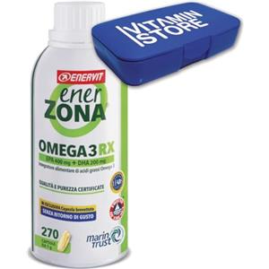 Enervit, Enerzona Omega 3 RX 270 Capsule da 1g Senza Ritorno di Gusto, Integratore Omega 3 IFOS, Acidi Grassi per Cuore, Vista e Cervello, Olio di Pesce Omega 3 1000mg, Senza Glutine, con Portapillole