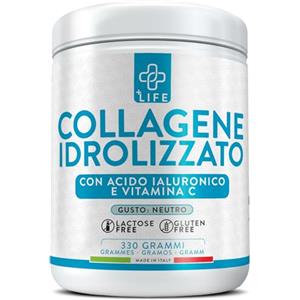 +LIFE Collagene E Acido Ialuronico 330g Con Vitamina C PiuLife® Collagene Idrolizzato In Polvere, Peptidi Di Collagene Di Tipo 1, Integratore Pelle Capelli Unghie, Articolazioni, Collagene Puro Bovino