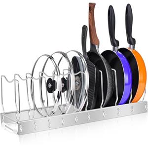 JORETLE Porta Coperchi Pentole, Rimovibile Portacoperchi,Organizer Cucina Pentole con 10 Scomparti Regolabili,Porta Coperchi Pentole Salvaspazio,Applicabile Organizzazione Cucina