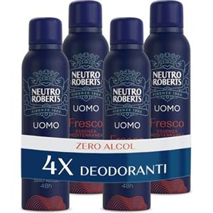 Neutro Roberts, Deodorante Spray Uomo Essenza Mediterranea, Con antiodore, Zero Alcol, Con Puro Olio di Glicerina, Deodorante Uomo, Dermatologicamente testato, 48h - 4 Pezzi da 150 ml