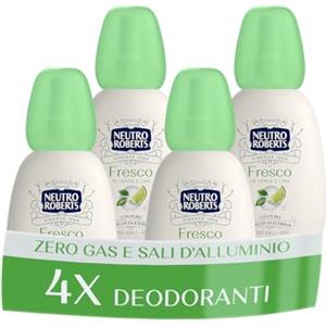 Neutro Roberts, Deodorante Vapo Fresco Verde, Té Verde e Lime, Zero Sali di Alluminio, Con Puro Olio di Glicerina, Deodorante Uomo e Donna, Plastica 100% riciclata, Zero gas, 48h - 4 Pezzi da 75 ml