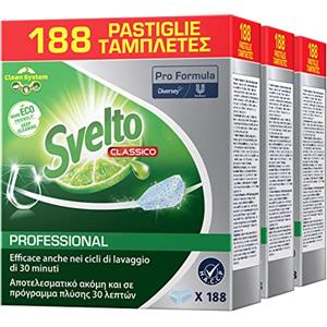 Diversey 3x Svelto Professional Detersivo Classico in Pastiglie per Lavastoviglie Pro Formula Eco Detergente - 3 Confezioni da 188 Tabs ciascuna