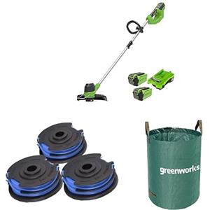 Greenworks 40V Tagliabordi a batteria, larghezza di taglio 30cm, filo in nylon da 1,65 mm con alimentazione automatica, con batteria da 40 V e caricabatterie, G40LT + Tagliabordi Greenworks da 6 m Dua