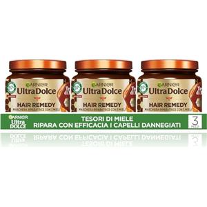 Garnier Ultra Dolce Tesori di Miele, Multipack Maschera Riparatrice, 97% origine naturale, 1 Minuto di Posa, Per Capelli Danneggiati, Senza siliconi, Confezione da 3 x 340 ml