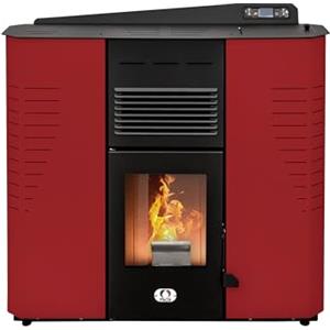 STUFE A PELLET ITALIA Marmolada 14 KW WiFi - Stufa ad Aria Ventilata Efficienza 92% Scalda 130m² Autonomia 19H Programmabile 5 Velocità e Potenze Design Compatto Garanzia 24 Mesi Rosso