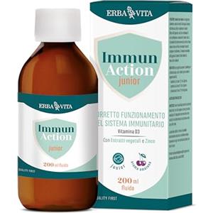 ERBA VITA Immun Action Fluido Junior integratore alimentare per i più piccoli a base di estratti di Astragalo, Sambuco ed Echinacea per supportare le naturali difese - 200 ml