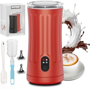 Ovetedot Montalatte Elettrico, Automatico 4 in 1 Cappuccinatore Elettrico, Schiuma di Latte Calda e Fredda, Montalatte Silenzioso per Caffè, Cappuccino, Macchiato, Cioccolata Calda, Rosso