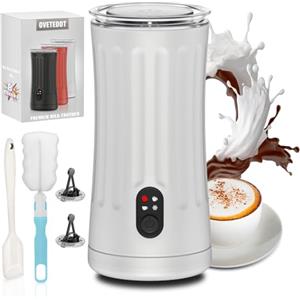 Ovetedot Montalatte Elettrico, Automatico 4 in 1 Cappuccinatore Elettrico, Schiuma di Latte Calda e Fredda, Montalatte Silenzioso per Caffè, Cappuccino, Macchiato, Cioccolata Calda, Bianco Perla