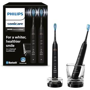 Philips Sonicare DiamondClean Series 9000 - Confezione doppia di Spazzolini Elettrici Sonici, Denti e Gengive più puliti, con App Mobile, in Nero (modello HX9914/54)