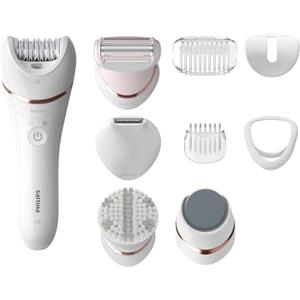 Philips Epilator Series 8000, epilatore Wet & Dry cordless per gambe e corpo con 9 accessori, rasoio, rifinitore, lima per pedicure ed esfoliante corpo, modello BRE740/10