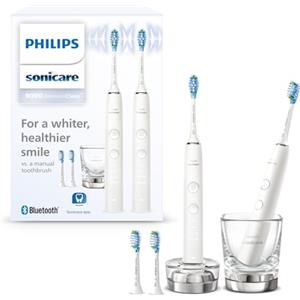 Philips Sonicare DiamondClean 9000 spazzolino elettrico, confezione doppia, spazzolino sonico con app, sensore di pressione, 4 modalità di pulizia, 3 livelli di intensità, bianco, modello HX9914/62