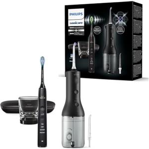 PHILIPS Irrigatore orale senza filo Philips Sonicare Power Flosser 3000 e spazzolino elettrico DiamondClean 9000 - Pulizia di denti e gengive e rimozione della placca, colore nero (modello HX3886/43)