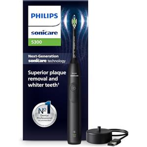 Philips Sonicare 5300, spazzolino elettrico sonico con 2 livelli di intensità, avviso di pressione, EasyStart, Smartimer e BrushPacer, nero, modello HX7101/01