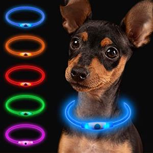 Larkumio Collare Luminoso per Cani Ricaricabile USB, LED Luce Collare Cane Taglia Grande Media Piccola Lunghezza Regolabile Dog Collar Collare Cucciolo con Flash 3 Modalità Impermeabile, Blu