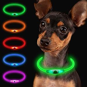 Larkumio Collare Luminoso per Cani Ricaricabile USB, LED Luce Collare Cane Taglia Grande Media Piccola Lunghezza Regolabile Dog Collar Collare Cucciolo con Flash 3 Modalità Impermeabile, Verde