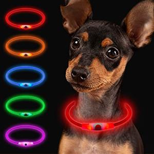 Larkumio Collare Luminoso per Cani Ricaricabile USB, LED Luce Collare Cane Taglia Grande Media Piccola Lunghezza Regolabile Dog Collar Collare Cucciolo con Flash 3 Modalità Impermeabile, Rosso