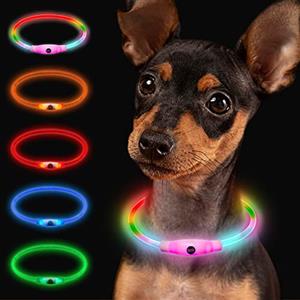 Larkumio Collare Luminoso per Cani Ricaricabile USB, LED Luce Collare Cane Taglia Grande Media Piccola Lunghezza Regolabile Dog Collar Collare Cucciolo con Flash 4 Modalità Impermeabile, Multicolore