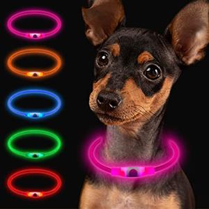 Larkumio Collare Luminoso per Cani Ricaricabile USB, LED Luce Collare Cane Taglia Grande Media Piccola Lunghezza Regolabile Dog Collar Collare Cucciolo con Flash 3 Modalità Impermeabile, Rosa