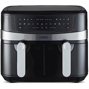 Tower T17088 Friggitrice ad Aria Doppio Cestello Vortx da 9 Litri con Funzione Smart Finish, Friggitrice ad Aria, Air Fryer, Friggitrice Aria da 2600W, Nero