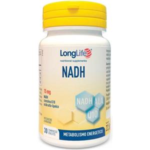 LONGLIFE NADH C/Q10 - Integratore Energetico con NADH, Coenzima Q10 e Acido Alfa-Lipoico, 30 Compresse Adatto a Vegetariani e Vegani