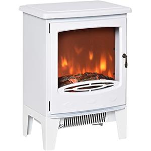 HOMCOM Camino Elettrico da Terra con Effetto Fiamma, Temperatura Regolabile 900W-1800W, Copertura 15-20m², 39x26x54.8cm, Bianco