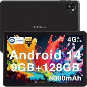 DOOGEE T10W Tablet, Android 14 Tablet 10 Pollici, Dual 4G LT + 5G WiFi Tablet, 9GB RAM + 128GB ROM (TF 1TB), 8000mAh Batterie, Octa-Core/TÜV Luce Blu Bassa/Face ID/OTG/ BT5.0/3.5mm Jack - Nero