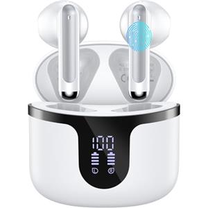 BHNYBWUL Cuffie Bluetooth, Auricolari Bluetooth 5.3 Stereo HiFi Immersivo, 50 Ore Cuffie Wireless in ear con 4 ENC Noise Cancelling Mic, Cuffiette Bluetooth IP7 Impermeabili, Touch Control, LED, USB-C, Bianco