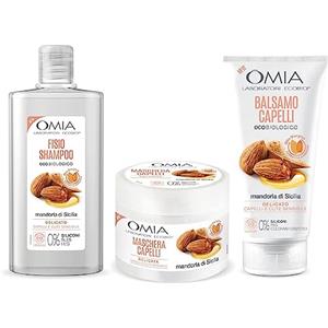 Omia, Kit Routine Haircare, Set Cura Capelli con Shampoo, Maschera Capelli e Balsamo Capelli con Mandorla di Sicilia per Cute Sensibile, Adatto a Lavaggi Frequenti, Senza SLES e PEG - Esclusiva Amazon