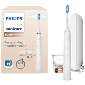 Philips Sonicare DiamondClean 9000 spazzolino elettrico con app, sensore di pressione, 4 modalità, 3 livelli di intensità, bicchiere di ricarica e custodia da viaggio, porta USB, Oro rosa, HX9911/94