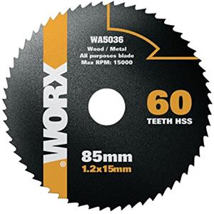 WORX Lama in acciaio HSS modello WORX WA5036, per sega circolare, con 60 denti, Ø 85 mm