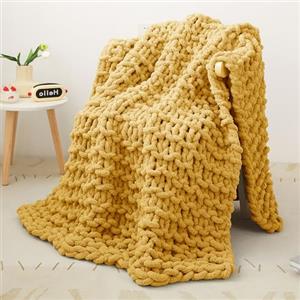 Viviland Coperta a maglia grossa, lussuosa coperta 100% lavorata a mano, morbida e accogliente coperta ponderata per divano letto e sedia, 127 x 152 cm, giallo senape