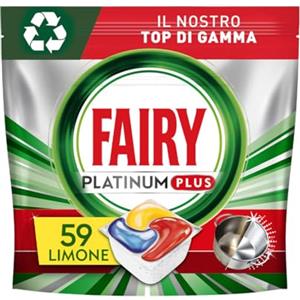 Fairy Platinum Detersivo Pastiglie Lavastoviglie Plus, Brillantante, 59 Capsule Lavastoviglie, Limone, Tecnologia Anti-Opaco, Contro il Grasso e le Incrostazioni Ostinate anche nei Cicli Brevi