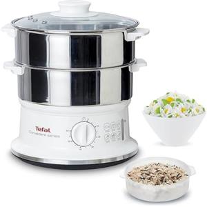 Tefal Vc1451 Vaporiera Convenient Series Inox, Timer Con Spegnimento Automatico, Livello Di Acqua Visibile, Capacità 6 L, Bianco