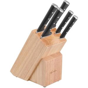 Lagostina Iceforce, Set Coltelli da Cucina, Ceppo in Legno con 5 Coltelli in Accaio Inox, Confezione con Coltello Pane 20cm, Coltello Chef 20cm, Coltello Santoku 18cm, Multiuso 11cm e Spelucchino 9cm