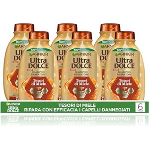 Garnier Ultra Dolce Tesori di Miele, Multipack Shampoo Riparatore, 94% Origine Naturale, Per Capelli Danneggiati, Senza Siliconi, Confezione da 6 x 300ml