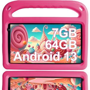 GOODTEL Tablet Kids Android 13 7GB RAM+64 GB ROM, Tablet da 7 pollici per bambini, WiFi, Bluetooth,istruzione + giochi, doppia fotocamera, controllo parentale, con custodia EVA - Rosa
