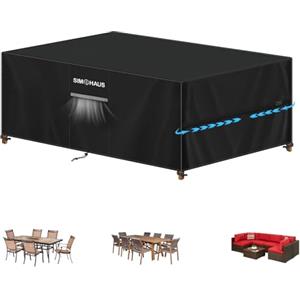 SIMPHAUS Telo Tavolo Esterno Impermeabile Copri Tavolo e Sedie da Esterno Telo Protezione Mobili Giardino Copertura Balcone Esterno Antipolvere Copertura Invernale Tavolo Tessuto Oxford 220x105x74cm