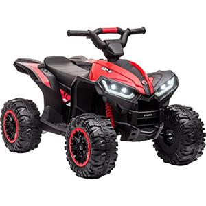 HOMCOM Quad Elettrico per Bambini 12V ATV, Doppio Motore e 2 Velocità, Ruote Larghe con Sospensioni, Fari LED, Clacson e Musica, Età 3-5 Anni, Rosso